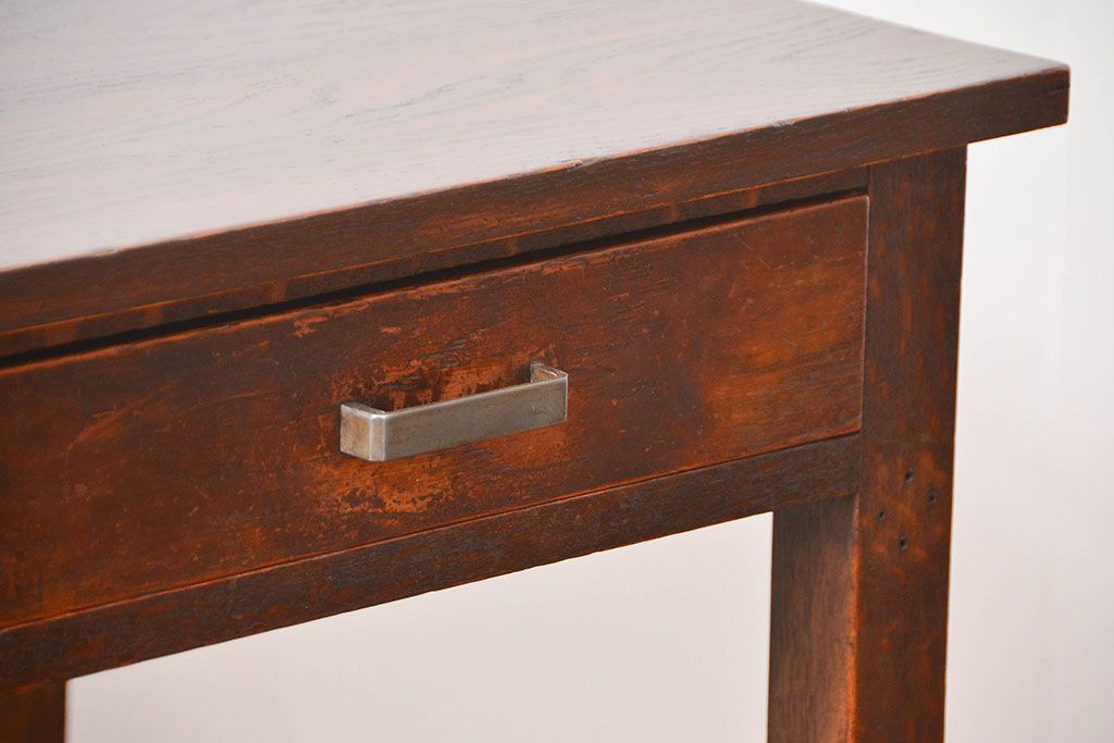 アンティーク家具　アンティーク 古いナラ材のシンプルな引き出し付き平机(テーブル、デスク、在宅ワーク、在宅用)　