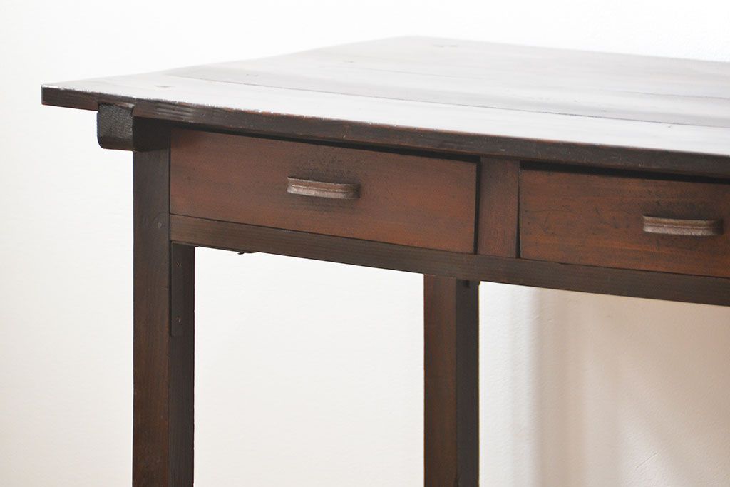 レトロ家具　昭和レトロ 味のある古い平机(テーブル、デスク、在宅ワーク、在宅用、作業台)　