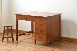 レトロ家具　昭和レトロ 古い木のアンティーク片袖机(テーブル、デスク、在宅ワーク、在宅用)