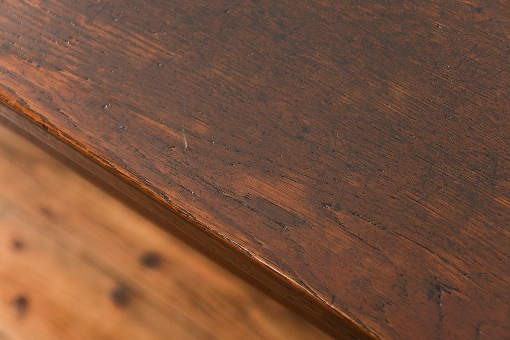 アンティーク家具　アンティーク 天板ナラ材の薄型作業台(3)(サイドテーブル、机、在宅ワーク、在宅用デスク)