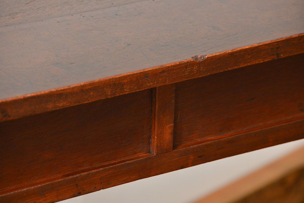 アンティーク家具　アンティーク 天板ナラ材の薄型作業台(3)(サイドテーブル、机、在宅ワーク、在宅用デスク)