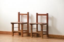 アンティーク家具　古い木のペンキのはげたアンティークチェア2脚セット