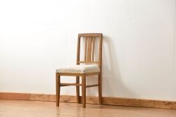レトロ家具　アンティークリネン座面のレトロな椅子(4)(イス、チェア)