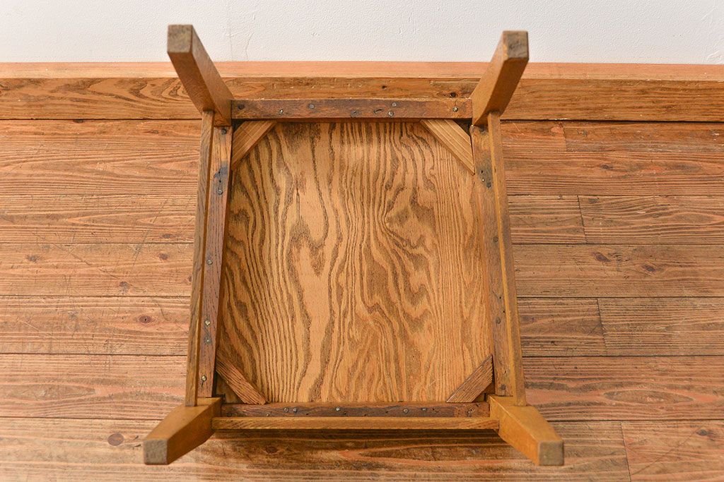 レトロ家具　アンティークリネン座面のレトロな椅子(4)(イス、チェア)