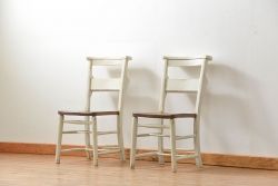 アンティーク家具　アンティークペイント　イギリスチャーチチェア2脚セット(イス、椅子)