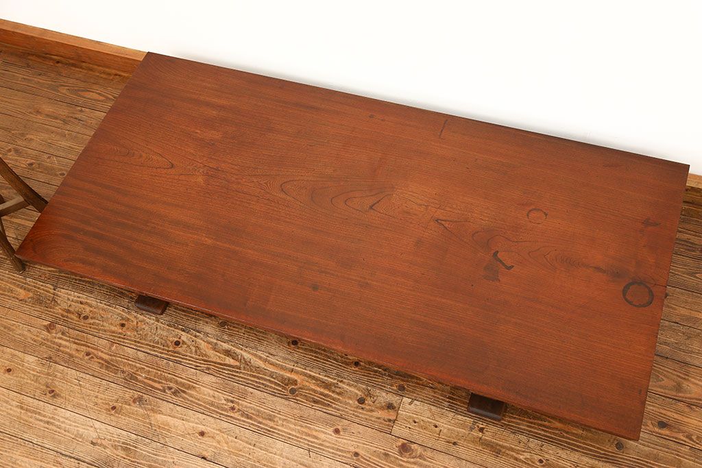 アンティーク家具　 古民具・骨董 天板欅材一枚板　組み立て式テーブル(裁ち板・座卓・作業台)