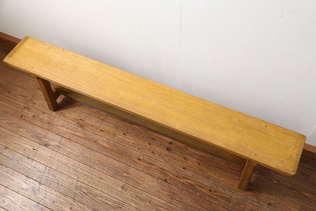 レトロ家具　昭和レトロ 古い木の長椅子(1)(ベンチ、長イス)