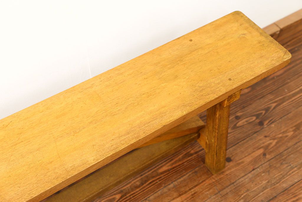 レトロ家具　昭和レトロ 古い木の長椅子(1)(ベンチ、長イス)