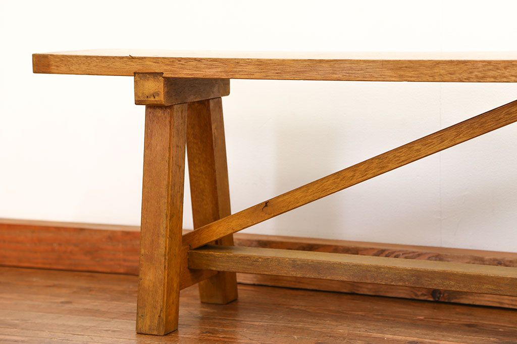 レトロ家具　昭和レトロ 古い木の長椅子(1)(ベンチ、長イス)
