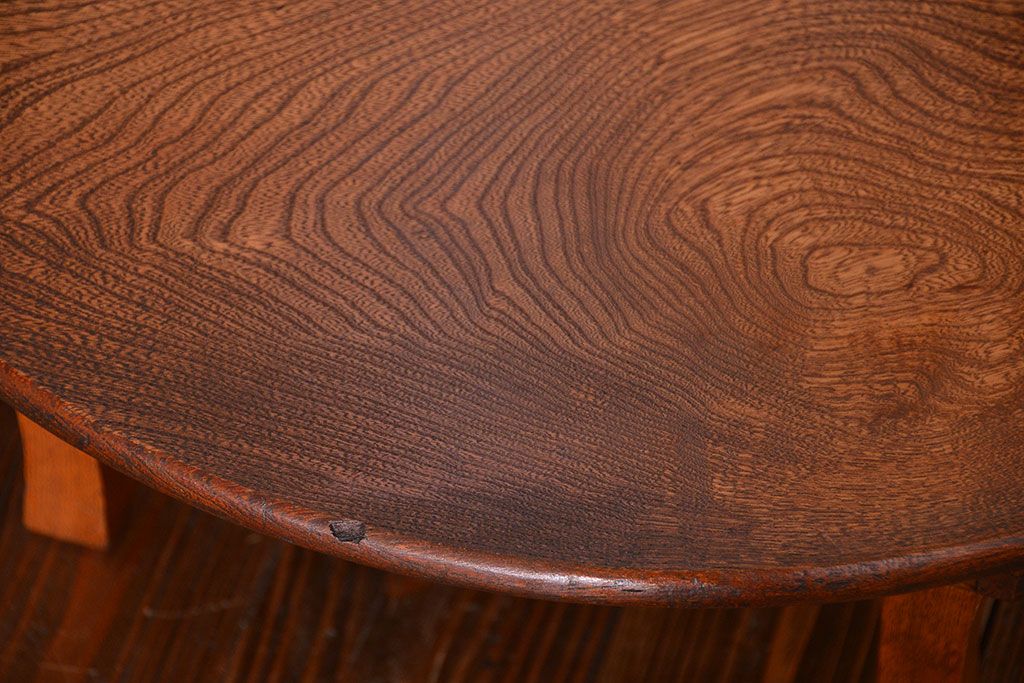 レトロ家具　昭和レトロ 古い栓材の美しい丸型ちゃぶ台(テーブル、机)