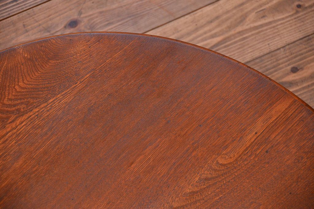 レトロ家具　昭和レトロ 古い栓材の杢目の美しい丸型ちゃぶ台(テーブル、デスク、在宅ワーク、在宅用)