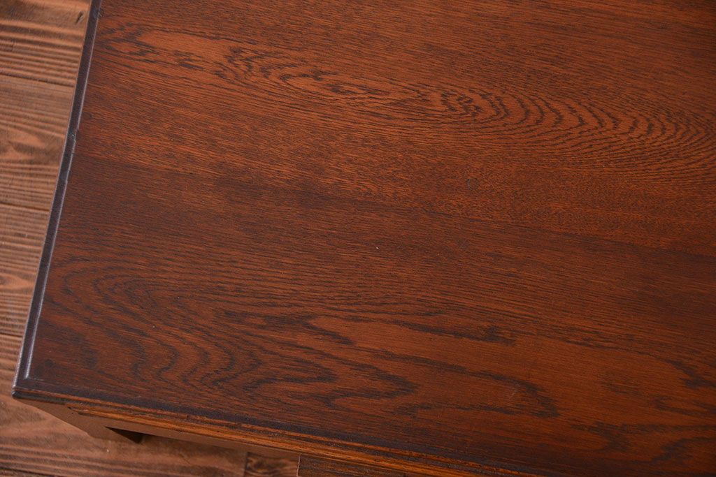 レトロ家具　昭和レトロ 古いナラ材の引き出し付きアンティーク平机(文机、テーブル)