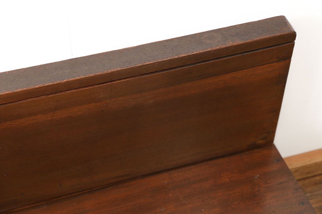 レトロ家具　昭和レトロ 古い木のシンプルな背もたれ付ベンチ(長イス・長椅子)