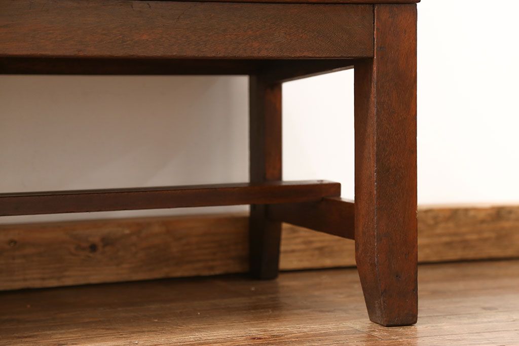 レトロ家具　昭和レトロ 古い木のシンプルな背もたれ付ベンチ(長イス・長椅子)