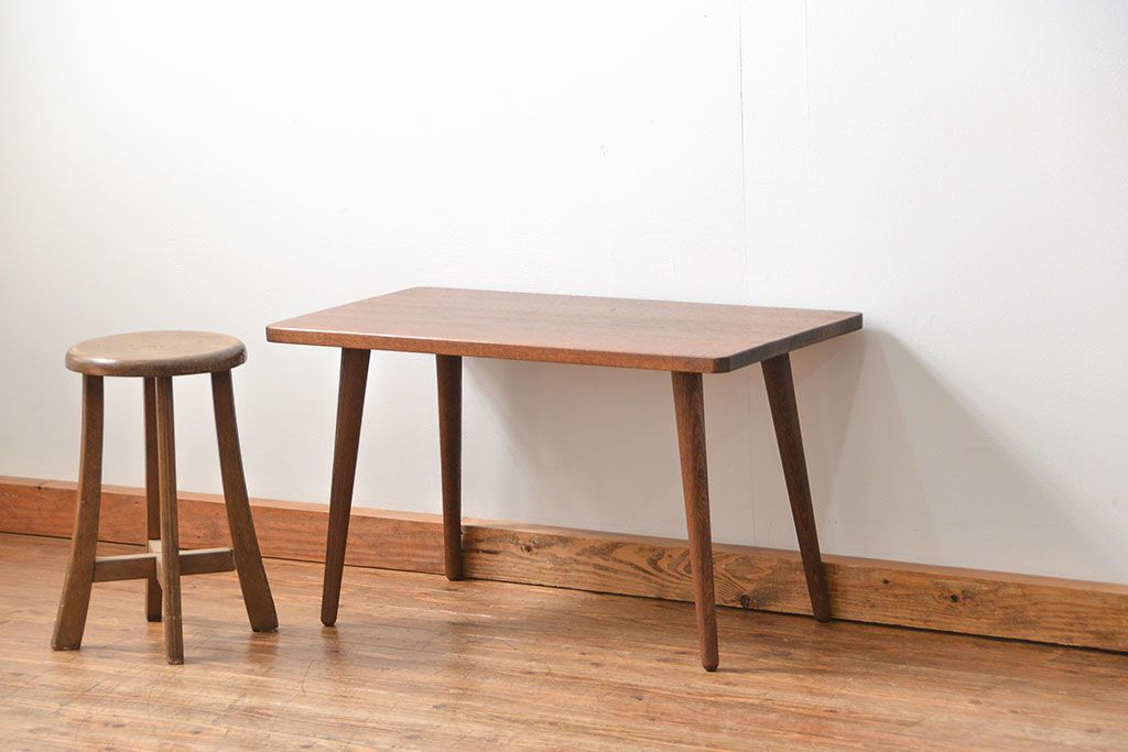 レトロ家具　ラフジュ工房オリジナル 天板一枚板!古材を使ったレトロなスクエア型センターテーブル(小)(2)