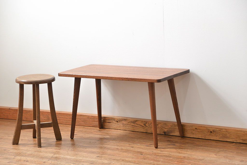 レトロ家具　ラフジュ工房オリジナル 天板一枚板!古材を使ったレトロなスクエア型センターテーブル(小)(4)