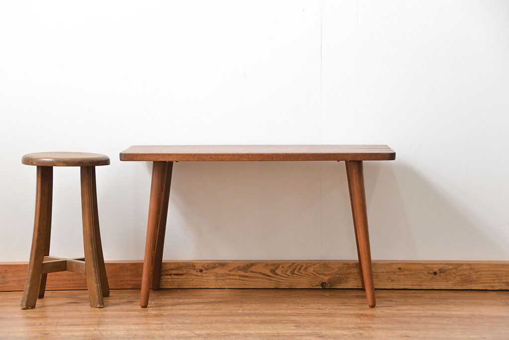 レトロ家具　昭和レトロ 天板一枚板!古材を使った緩やかな曲線センターテーブル(1)