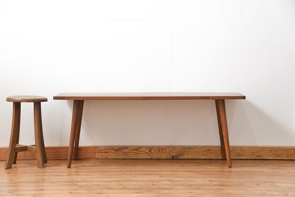レトロ家具　昭和レトロ 天板一枚板!古材を使った緩やか曲線のセンターテーブル(2)