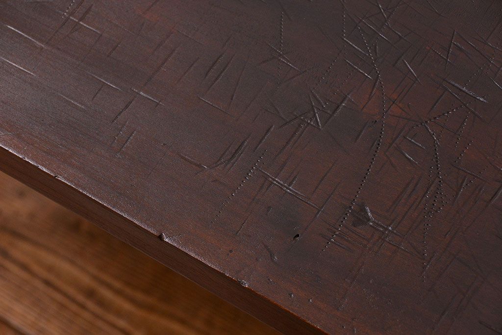 アンティーク家具　アンティーク 天板一枚板　使い込まれた古材天板の鉄脚センターテーブル(5)