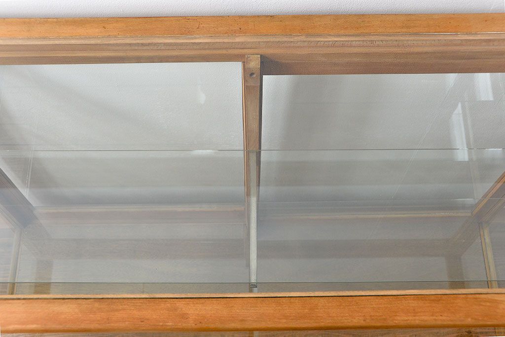 レトロ家具　昭和レトロ 古いナラ材のアンティークガラスケース(ショーケース、陳列棚)