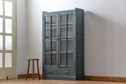 アンティーク家具　アンティークペイント　モールガラス入りの大きなブックケース(本箱、収納棚)