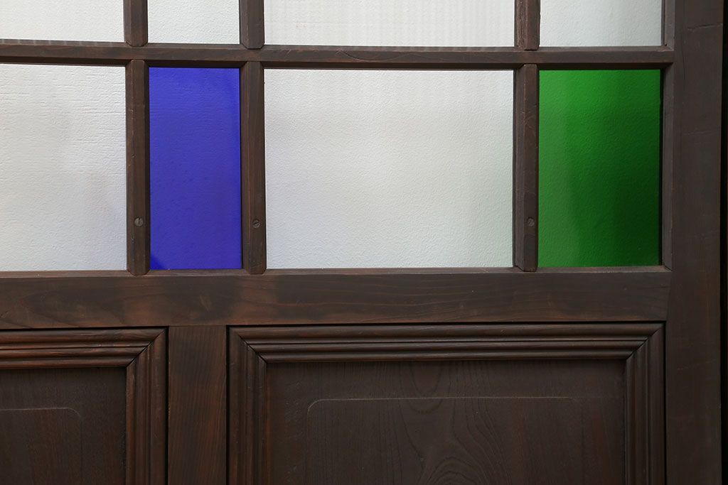 大正ロマン 古い洋館で使われていた 色ガラス引き戸 4枚セット (ガラス 