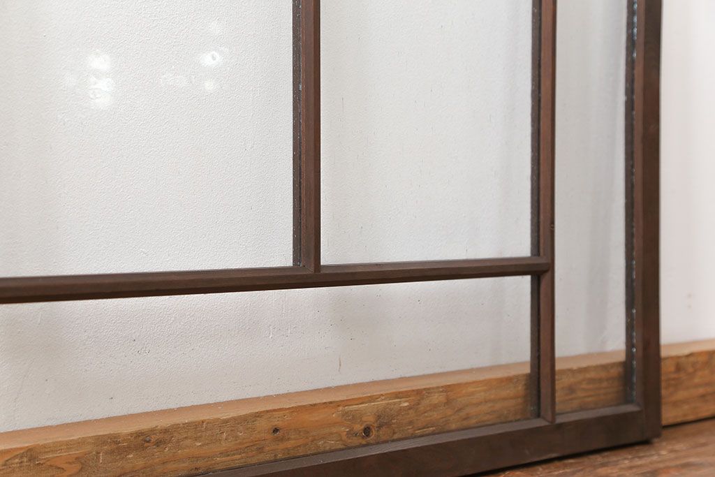 大正ロマン　気泡ガラス入りの上質な変わり型ガラス戸2枚(引き戸・窓)