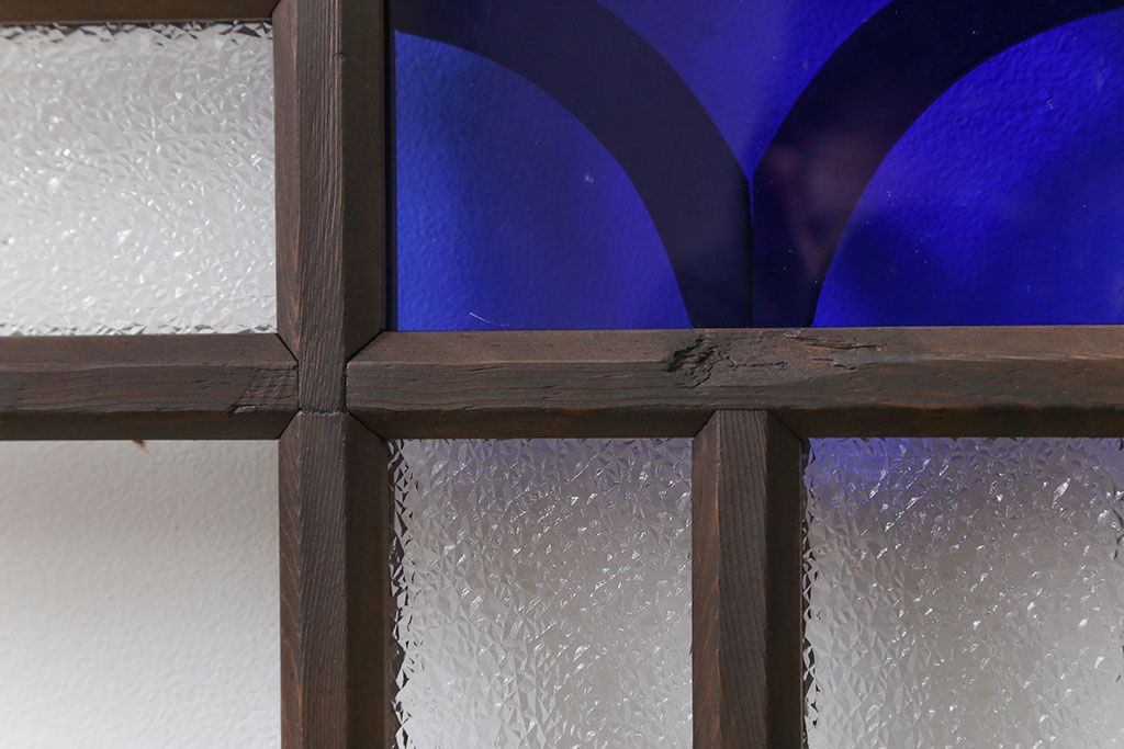 アンティーク 大正ロマン　素敵なデザイン　色ガラス入りの引き戸(ガラス戸)