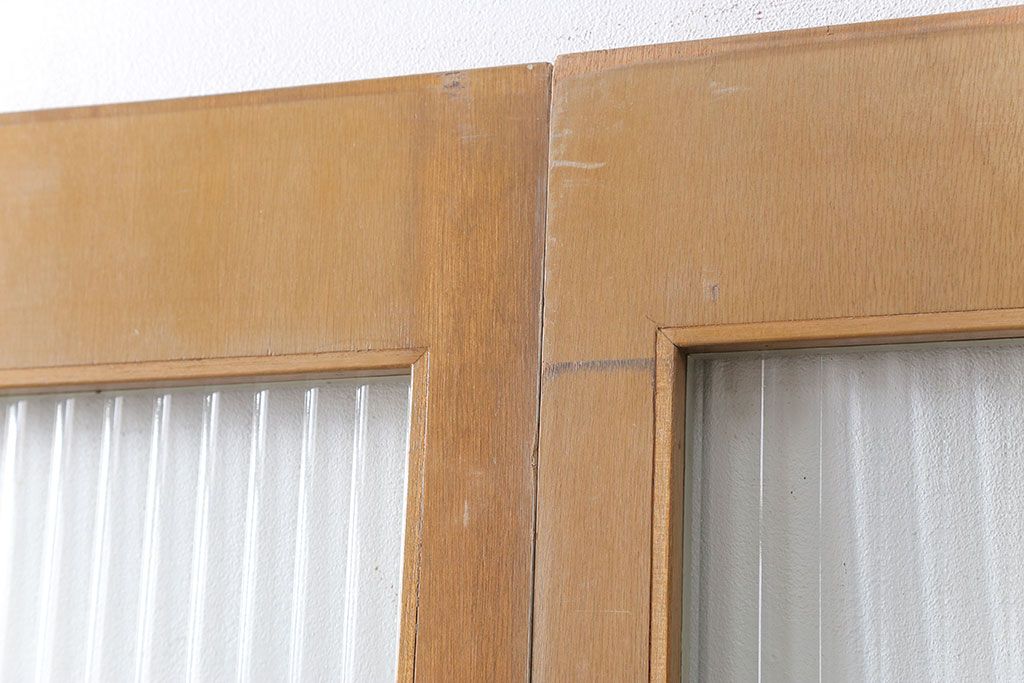 昭和レトロ 背の高いモールガラス引き戸　2枚セット　(ガラス戸)
