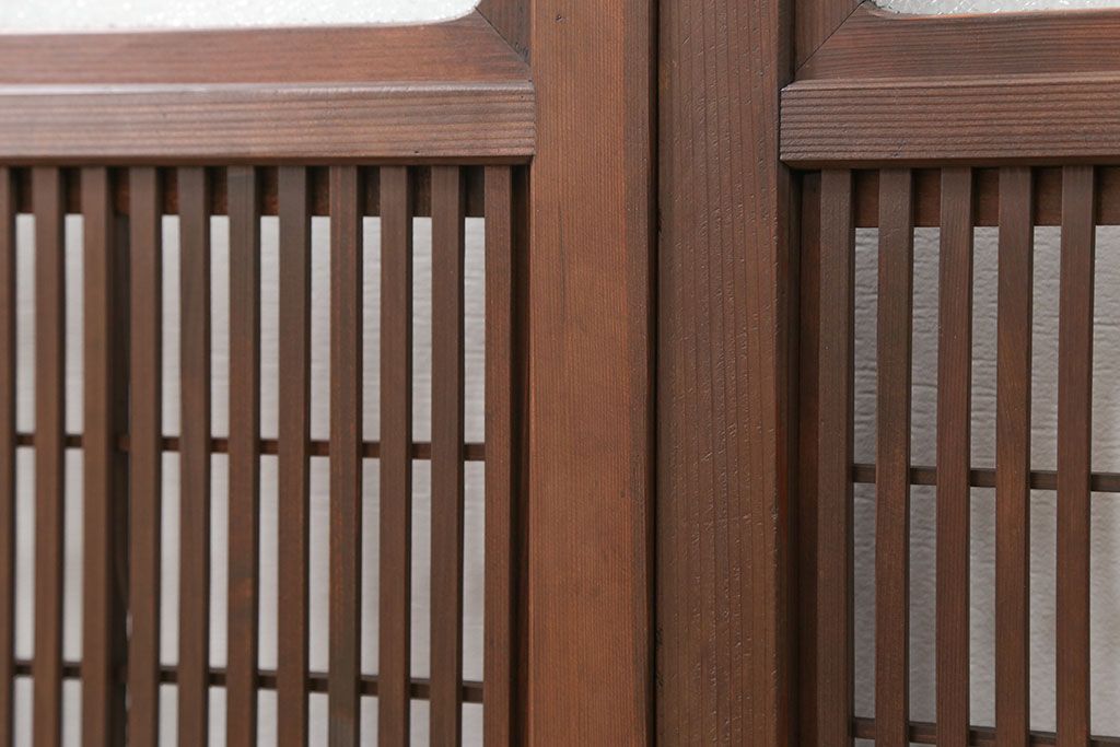 古民具・骨董 裏障子付きの格子戸 2枚セット(和風建具、引き戸)