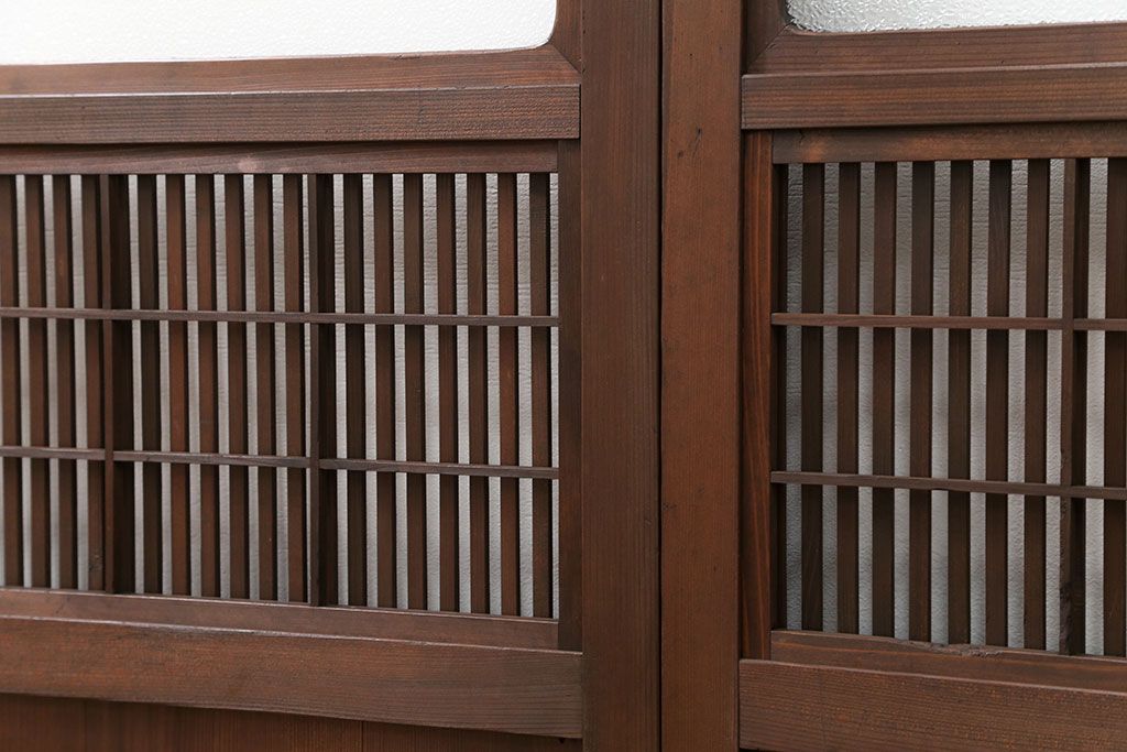 古民具・骨董 裏障子付きの格子戸 2枚セット(和風建具、引き戸)