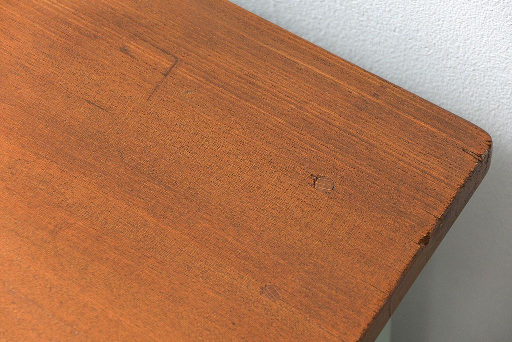 レトロ家具　昭和レトロ アンティークペイントの片袖机(テーブル、作業台)