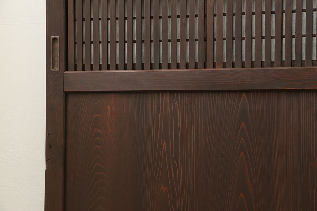 古民具・骨董 珍しいデザインの裏障子付き格子戸2枚セット(和風建具)