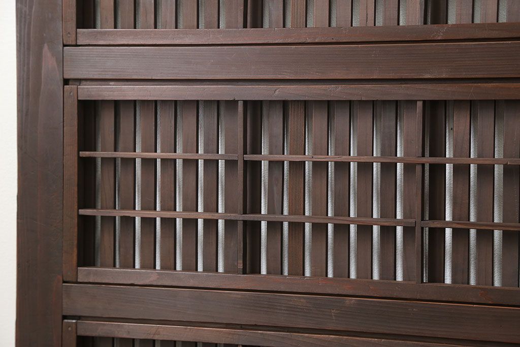 古民具・骨董 珍しいデザインの裏障子付き格子戸2枚セット(和風建具)
