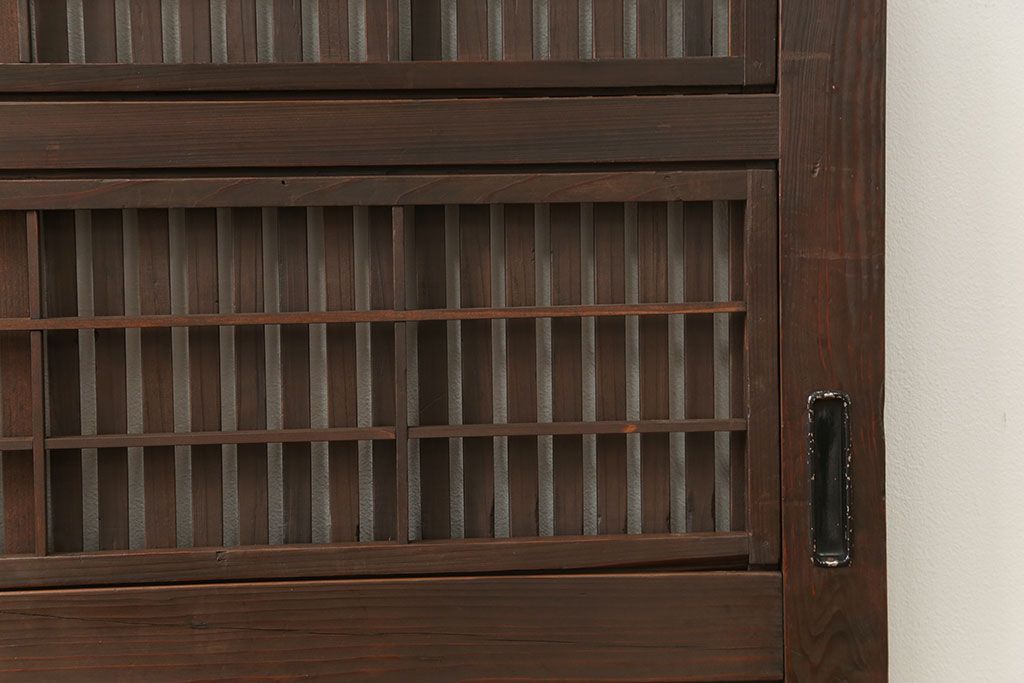 古民具・骨董 珍しいデザインの裏障子付き格子戸2枚セット(和風建具)