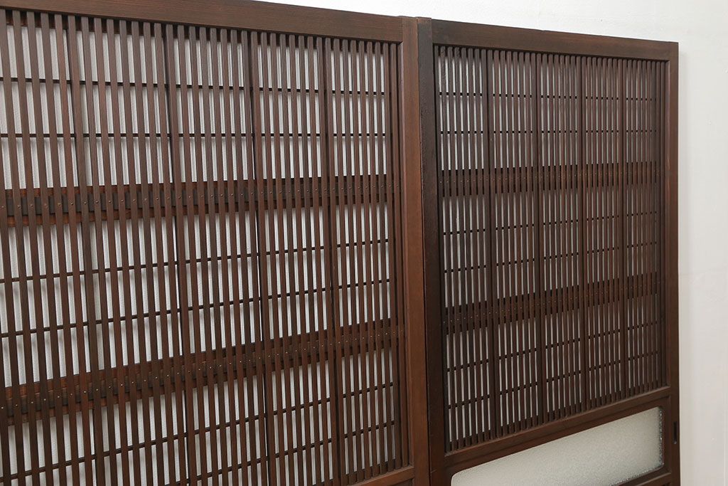 古民具・骨董 ダイヤガラス入りのアンティーク格子戸 2枚セット(裏障子付き)