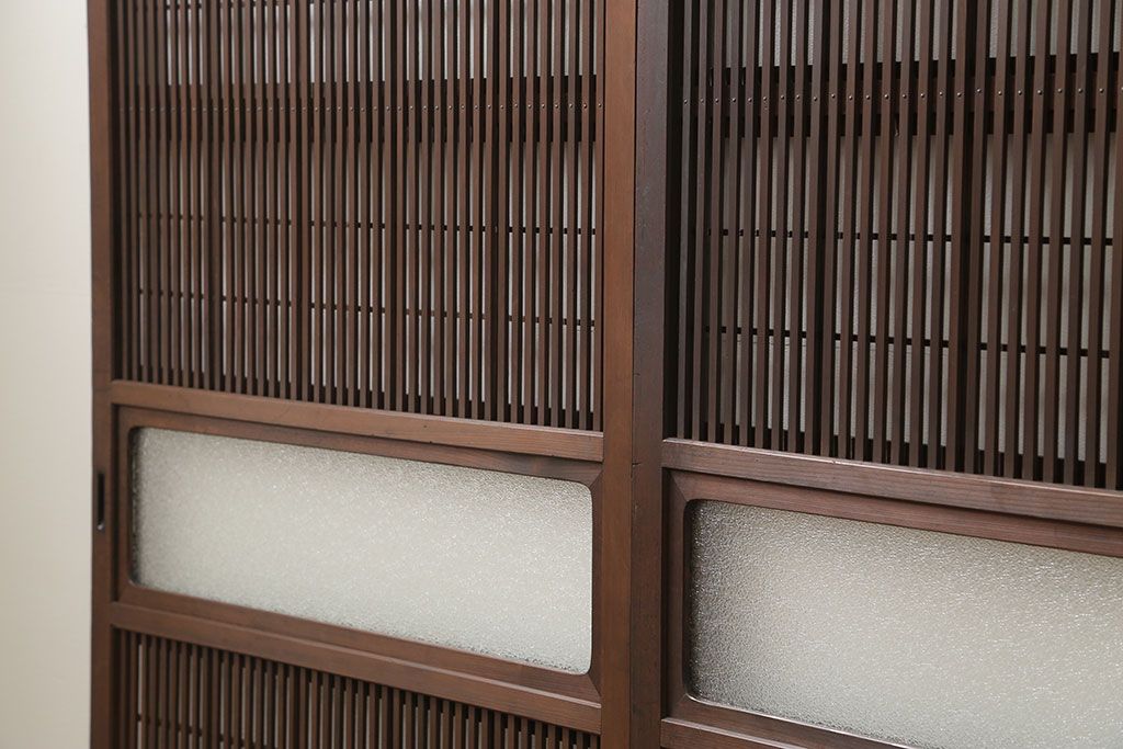 古民具・骨董 ダイヤガラス入りのアンティーク格子戸 2枚セット(裏障子付き)