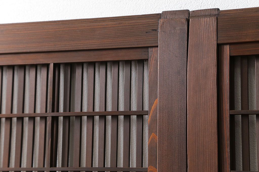 古民具・骨董 ダイヤガラス入りのアンティーク格子戸 2枚セット(裏障子付き)