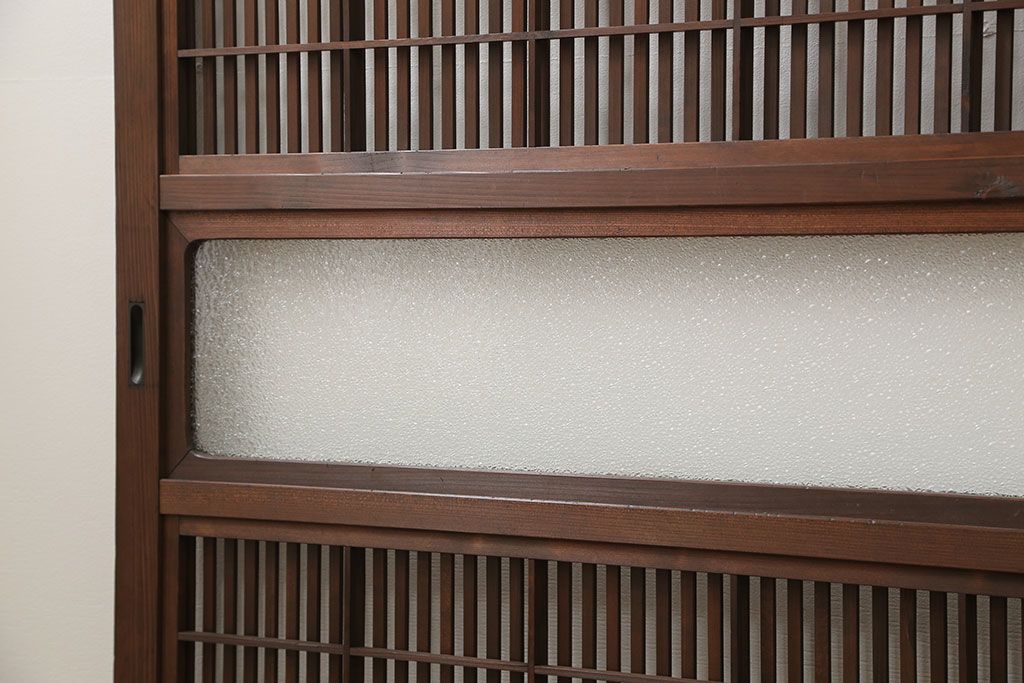古民具・骨董 ダイヤガラス入りのアンティーク格子戸 2枚セット(裏障子付き)