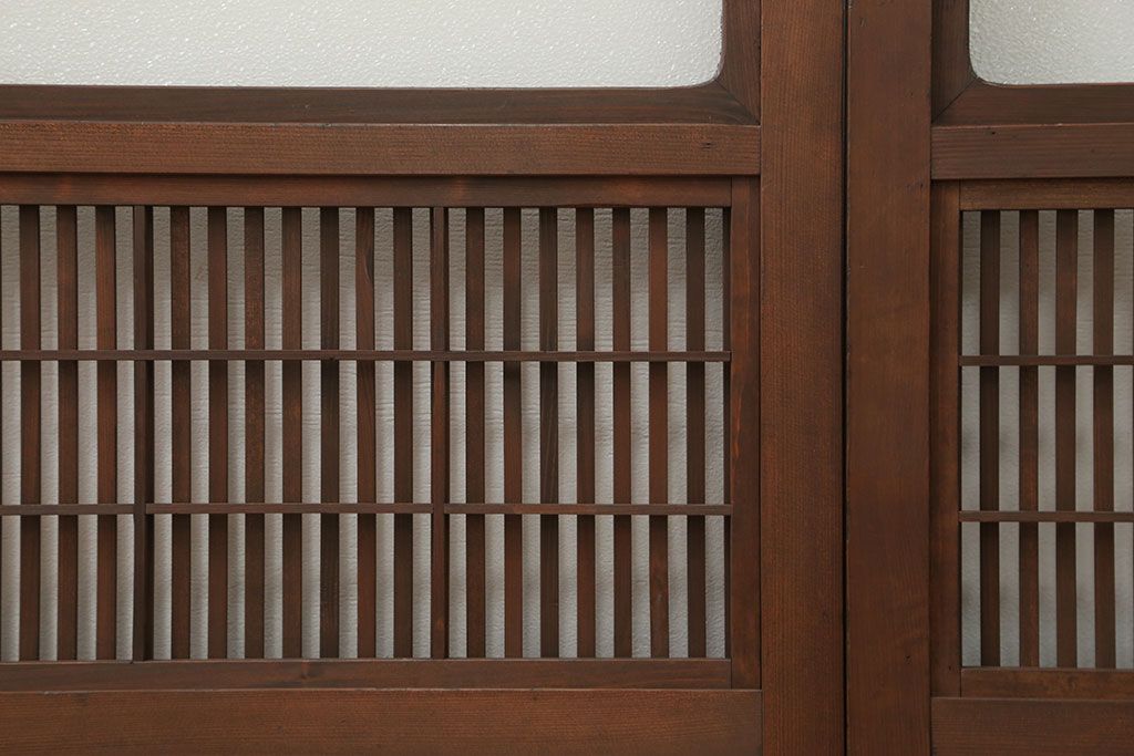 古民具・骨董 ダイヤガラス入りのアンティーク格子戸 2枚セット(裏障子付き)