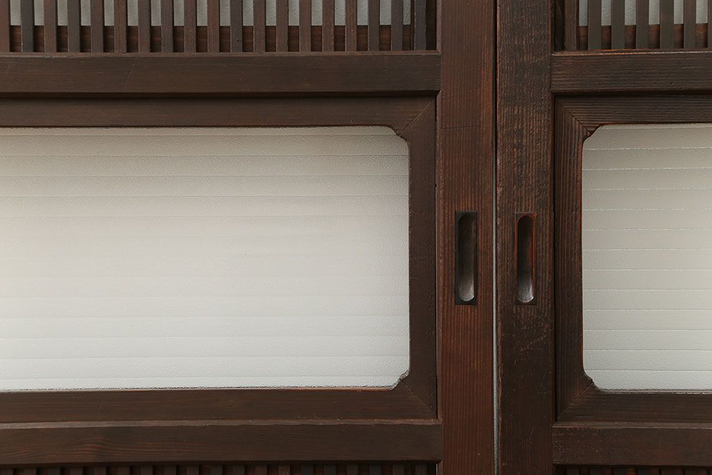 古民具・骨董 上質な銀モールガラス入りアンティーク格子戸4枚セット(裏障子付き)