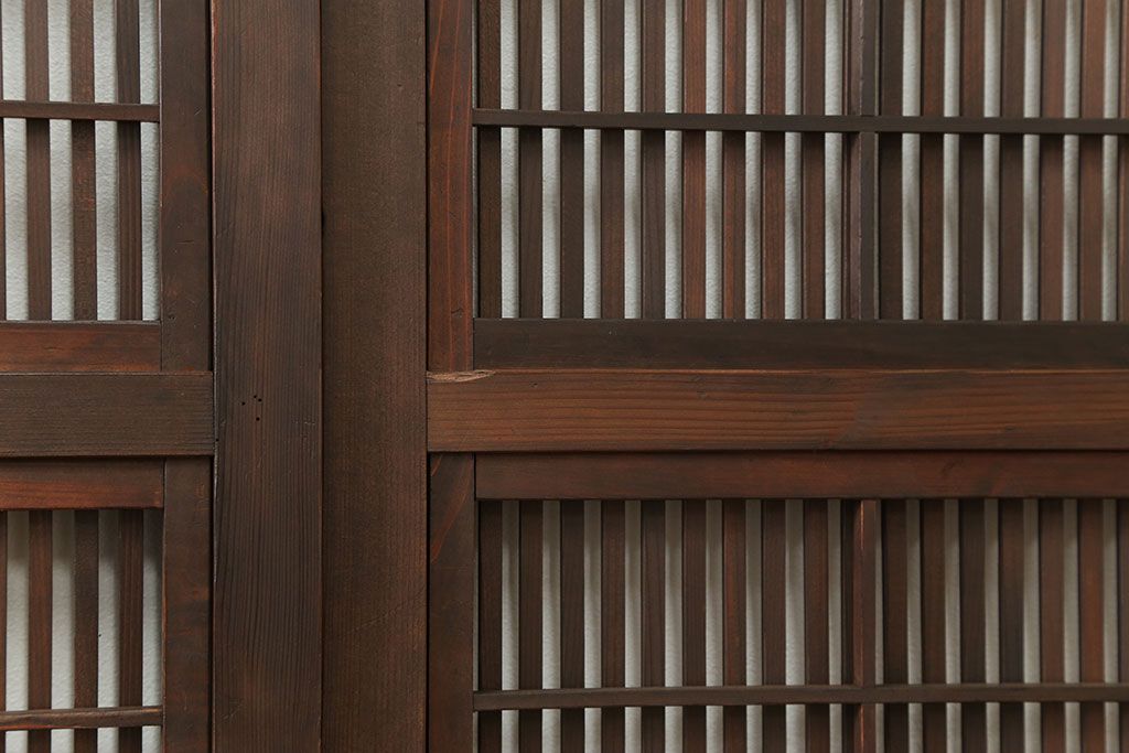 古民具・骨董 上質な銀モールガラス入りアンティーク格子戸4枚セット(裏障子付き)