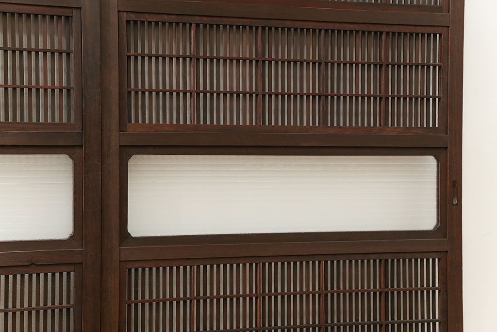 古民具・骨董 上質な銀モールガラス入りアンティーク格子戸4枚セット(裏障子付き)