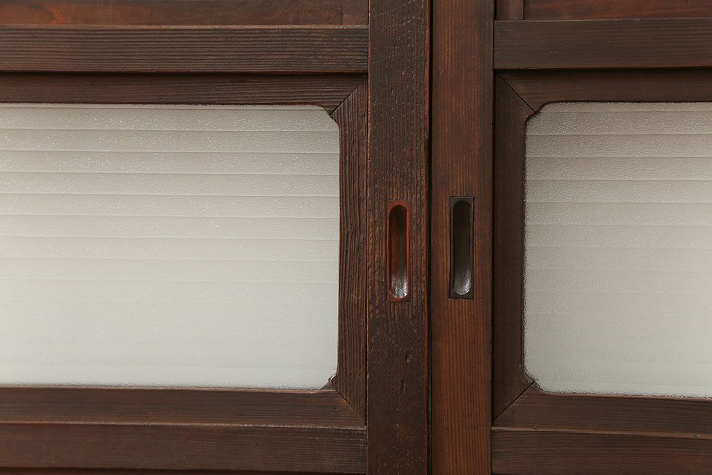 古民具・骨董 上質な銀モールガラス入りアンティーク格子戸4枚セット(裏障子付き)