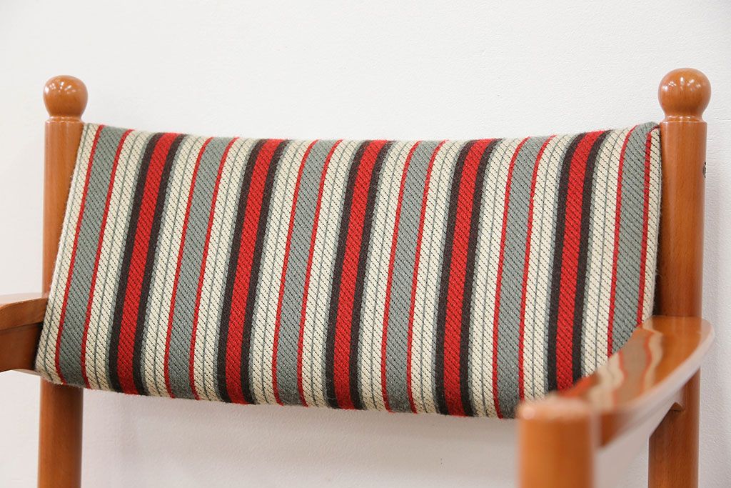 レトロ家具　昭和レトロ 1970年代 ストライプ柄アームチェア(2)(椅子、イス)