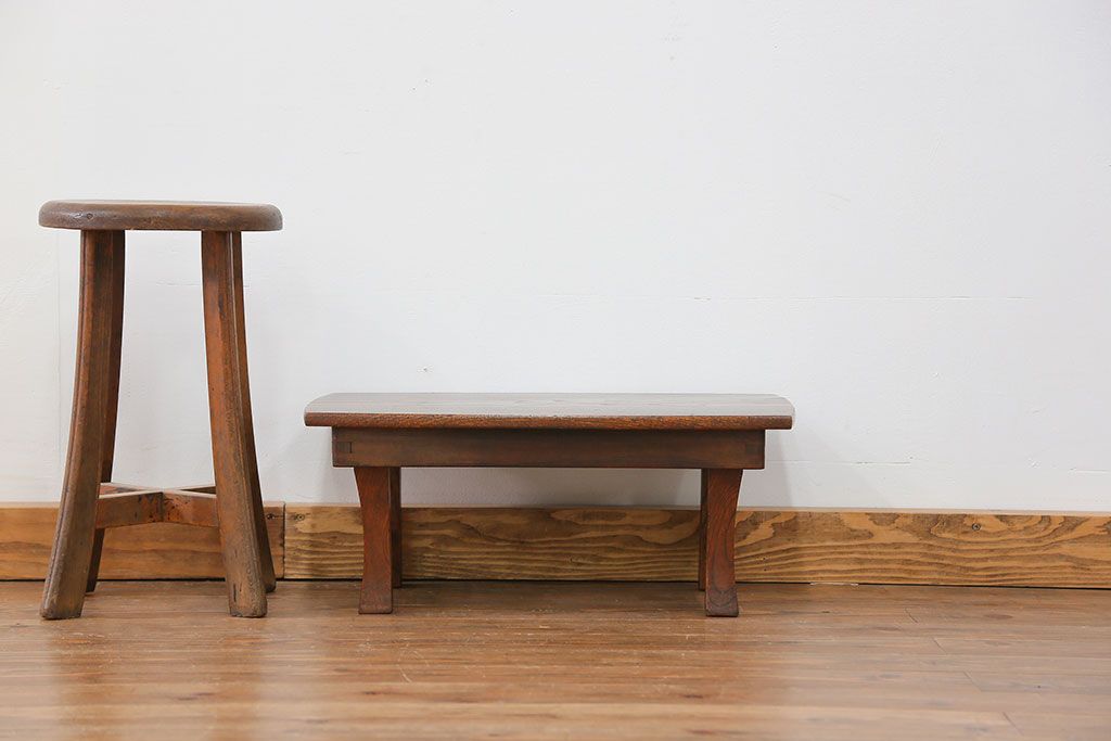 アンティーク家具　古民具・骨董 天板栗材一枚板　変わり型ちゃぶ台　(テーブル)