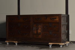 ラフジュ工房オリジナル　古建具リメイク　風景を模した格子が和の情緒を高める書院収納棚(本箱、本棚、書棚、戸棚)(R-051091)