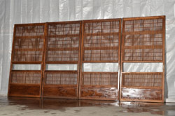 アンティーク建具　腰板ケヤキ材　和空間を盛り上げる上手物の万本格子戸4枚セット(ガラス帯戸、建具、引き戸)(R-037093)