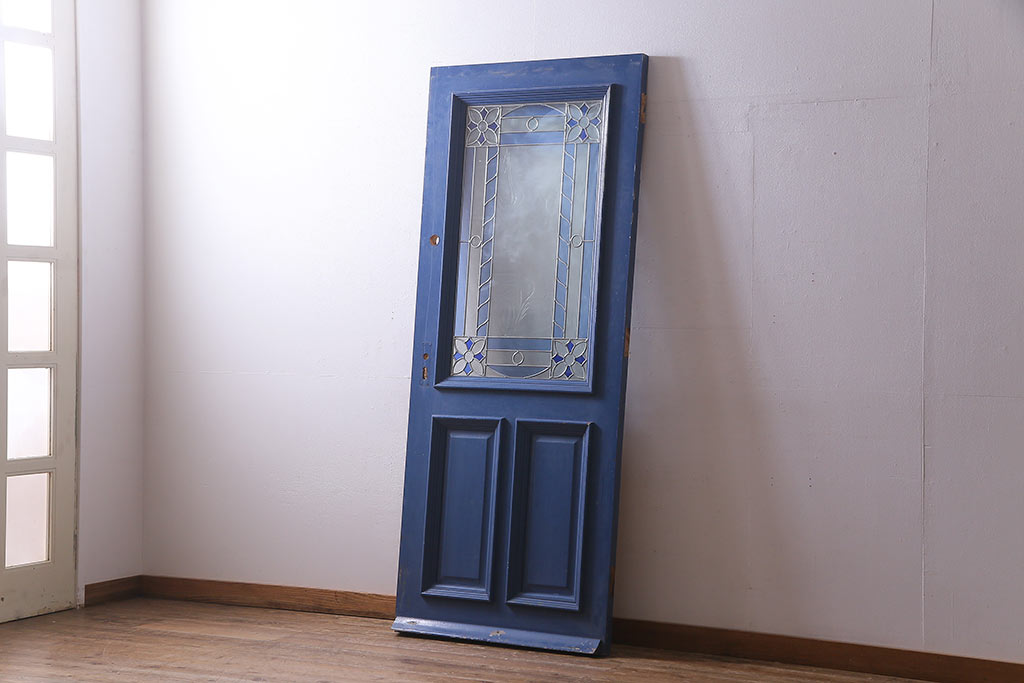 ヴィンテージ建具　イギリスビンテージ　ステンドグラスがおしゃれな木製ドア(扉、建具)(R-037942)