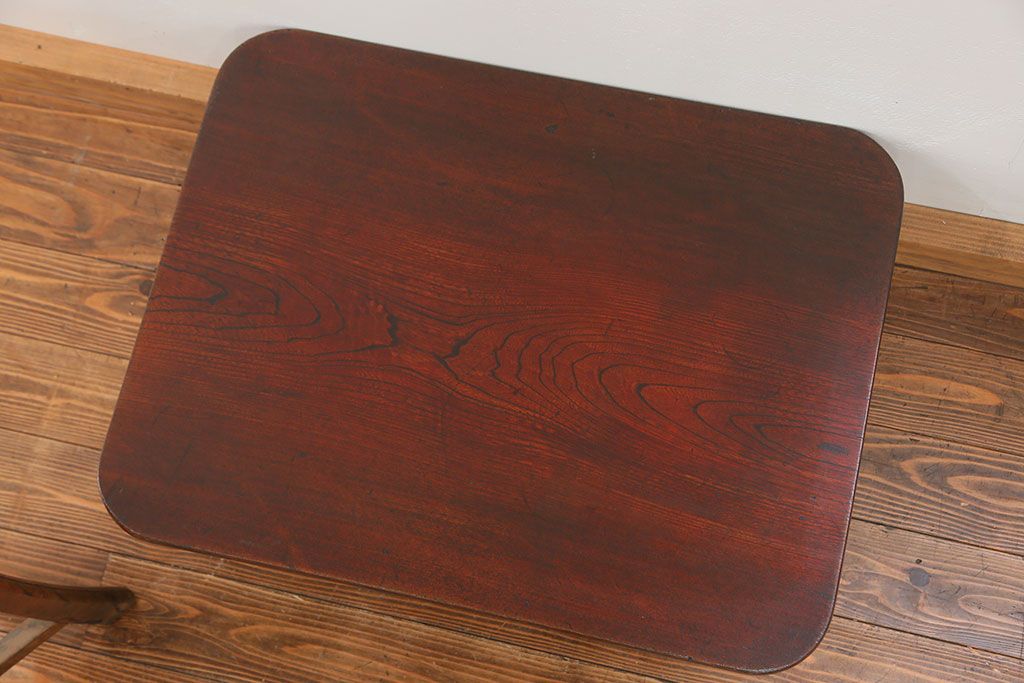 レトロ家具　昭和レトロ 古い栓材の一枚板　角型ちゃぶ台　(テーブル)